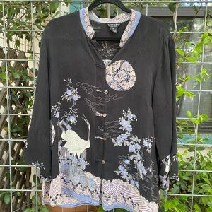 Black and White Crane Print Blouse